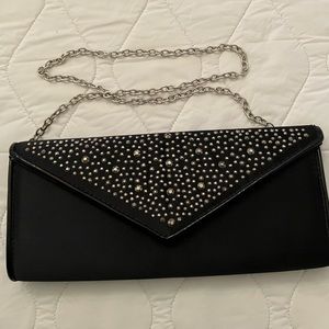 Black bejeweled Aldo evening clutch with chain